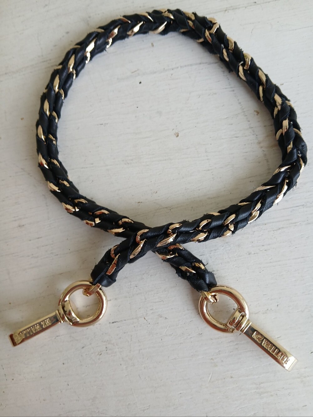 MZ Wallace 19.5” Black Leather Gold Chain Strap